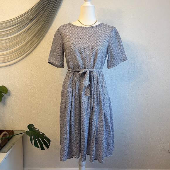 Weekend Max Mara Japan Linen 100 Dress S Belt Tassel All Over Pattern A Line - Picture 1 of 12